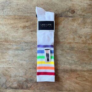 5/$20 NEW 4-10 White Rainbow Stripe Knee High Women's Socks